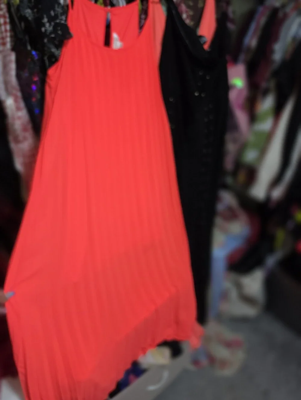 Decree Neon Coral Plisse Dress Large